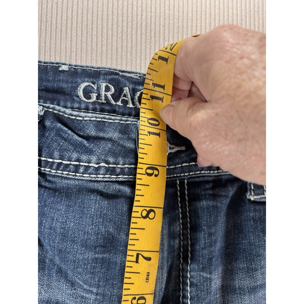 Grace in LA Embellished Patriotic Feather Pocket Jeans 32 Bootcut Y2K Raw Hem - Picture 13 of 16